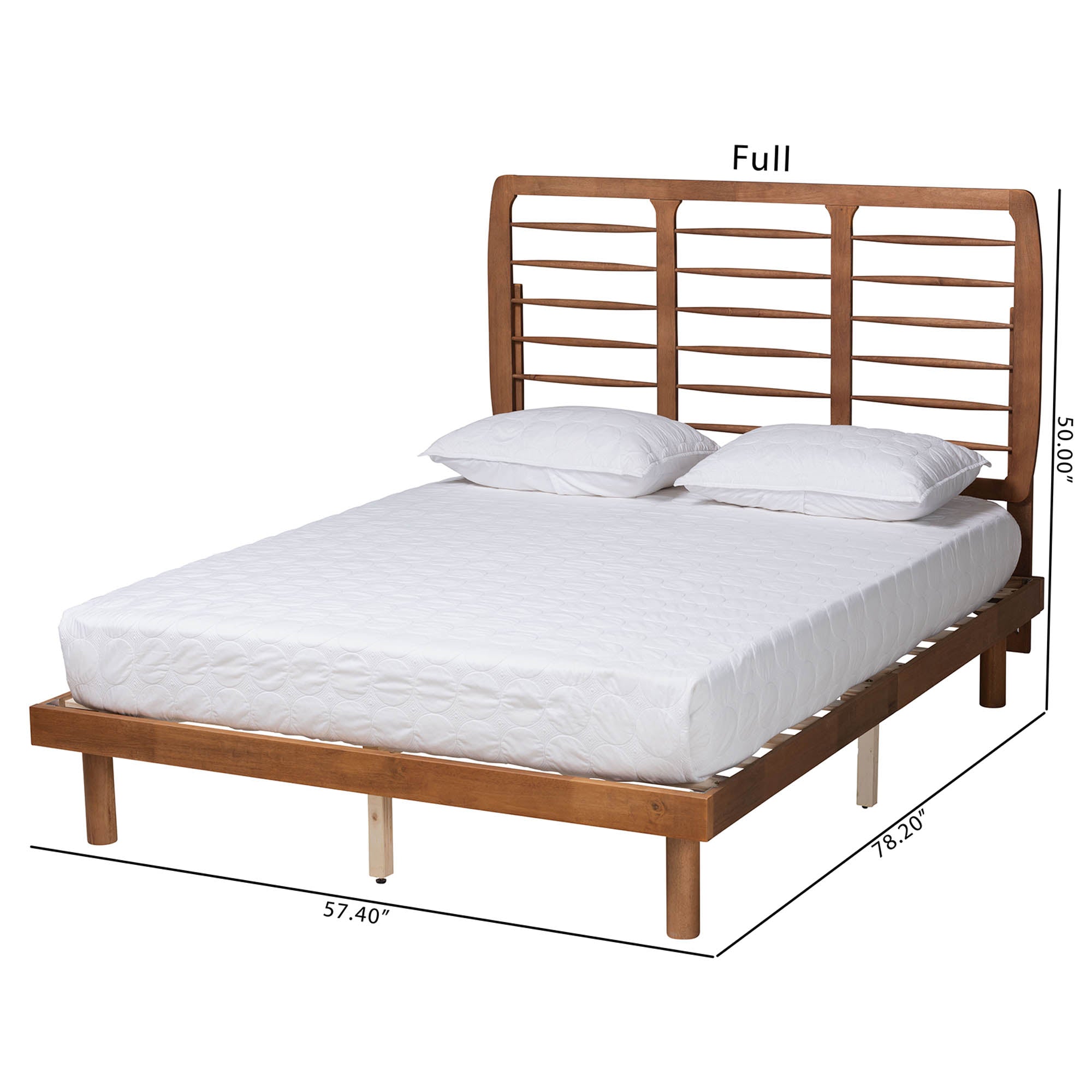 Kenny Full Size Mid-Century Platform Bed – Ash Walnut Finish with Rounded Legs