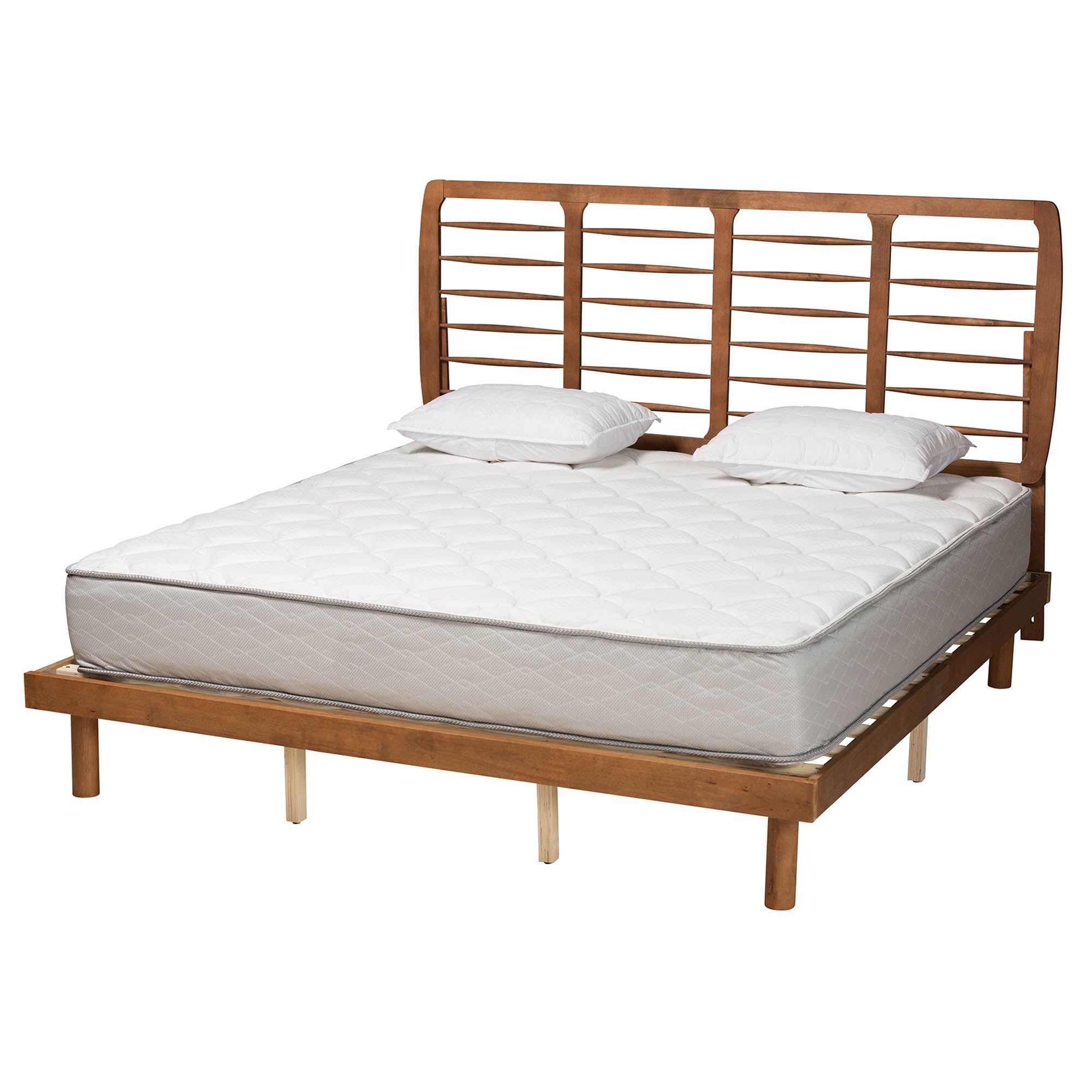 Georgette King Size Mid-Century Platform Bed – Ash Walnut Finish with Adjustable Headboard