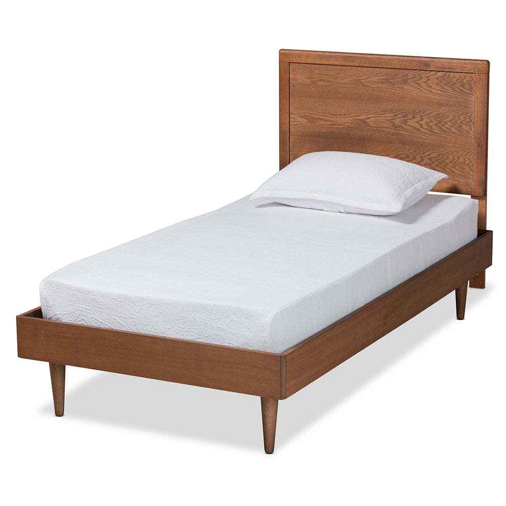 Hiro Mid-Century Modern Walnut Brown Finished Wood Twin Size Platform Bed