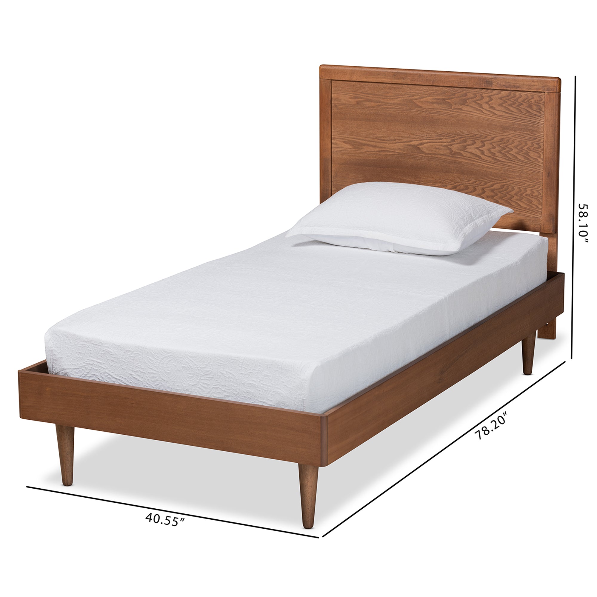 Hiro Mid-Century Modern Walnut Brown Finished Wood Twin Size Platform Bed