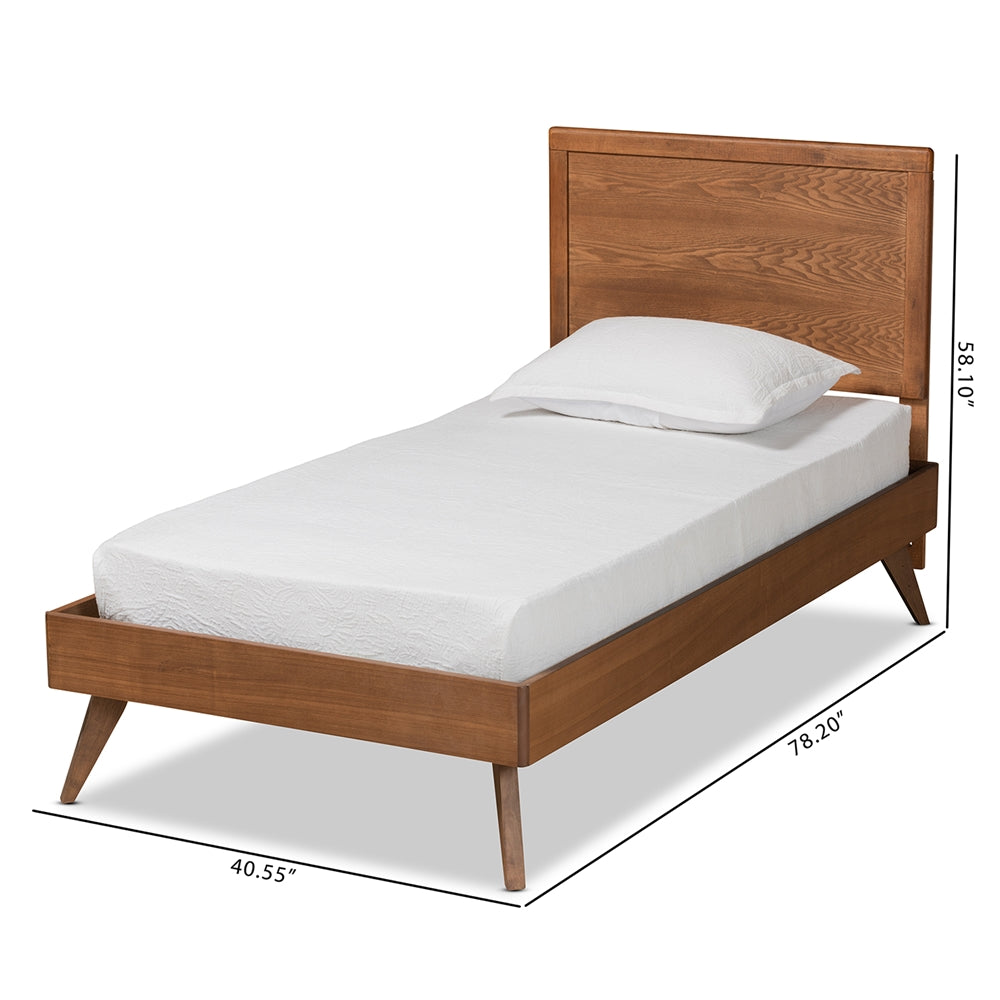 Jiro Mid-Century Modern Walnut Brown Finished Wood Twin Size Platform Bed