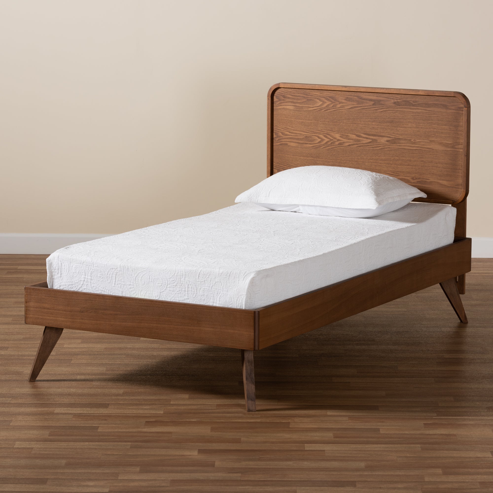 Leola Walnut Brown Finished Wood Twin Size Platform Bed