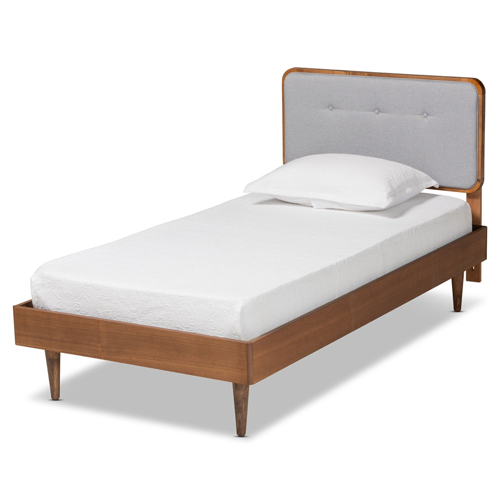 Cilka Dark Grey Fabric And Ash Walnut Finished Wood Twin Size Bed