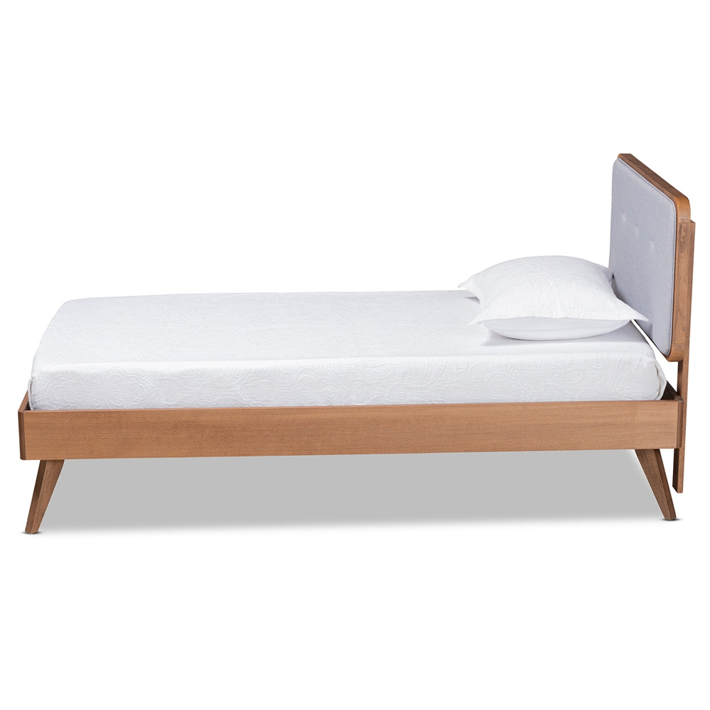 Dilara Light Grey Fabric and Walnut Brown Finished Wood Twin Size Bed