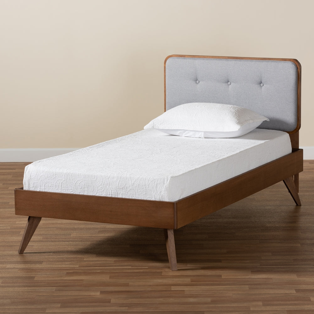 Dilara Light Grey Fabric and Walnut Brown Finished Wood Twin Size Bed