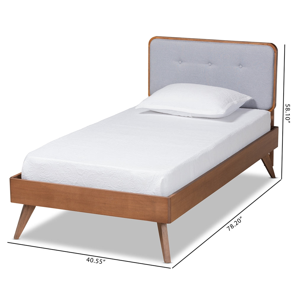 Dilara Light Grey Fabric and Walnut Brown Finished Wood Twin Size Bed