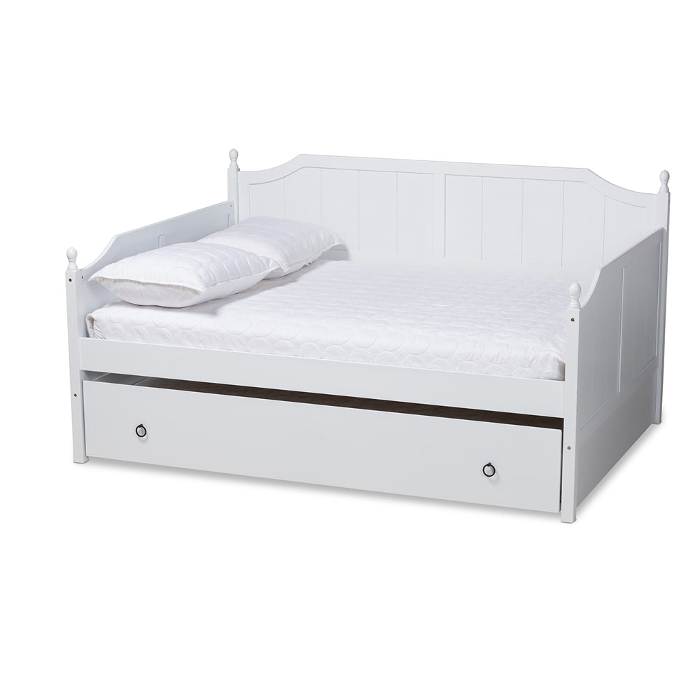 Millie Cottage Farmhouse White Finished Wood Full Size Daybed With Trundle