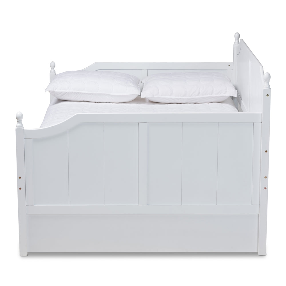 Millie Cottage Farmhouse White Finished Wood Full Size Daybed With Trundle