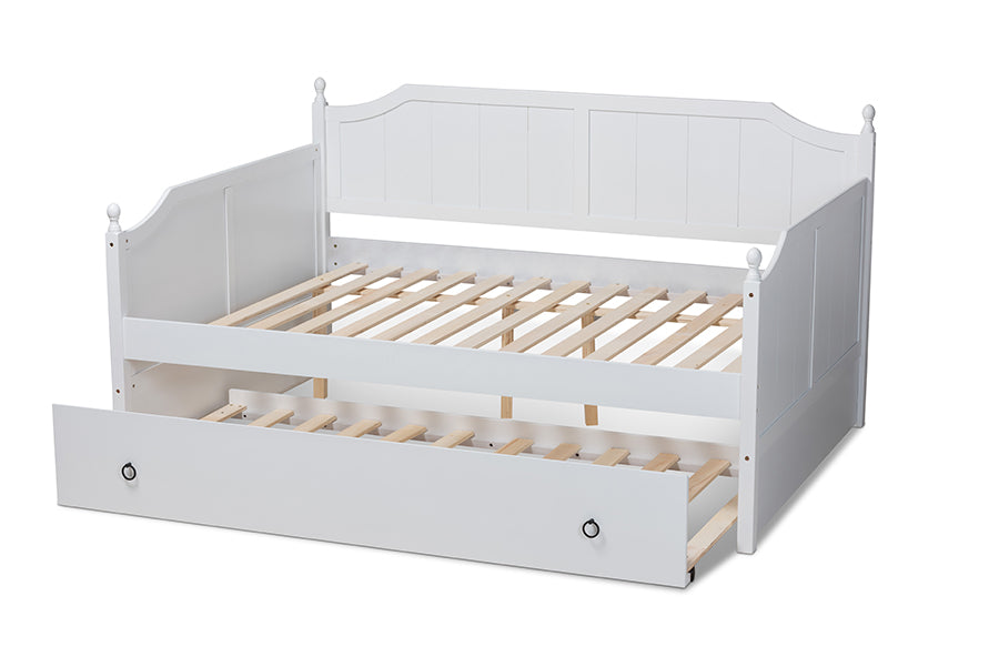 Millie Cottage Farmhouse White Finished Wood Full Size Daybed With Trundle