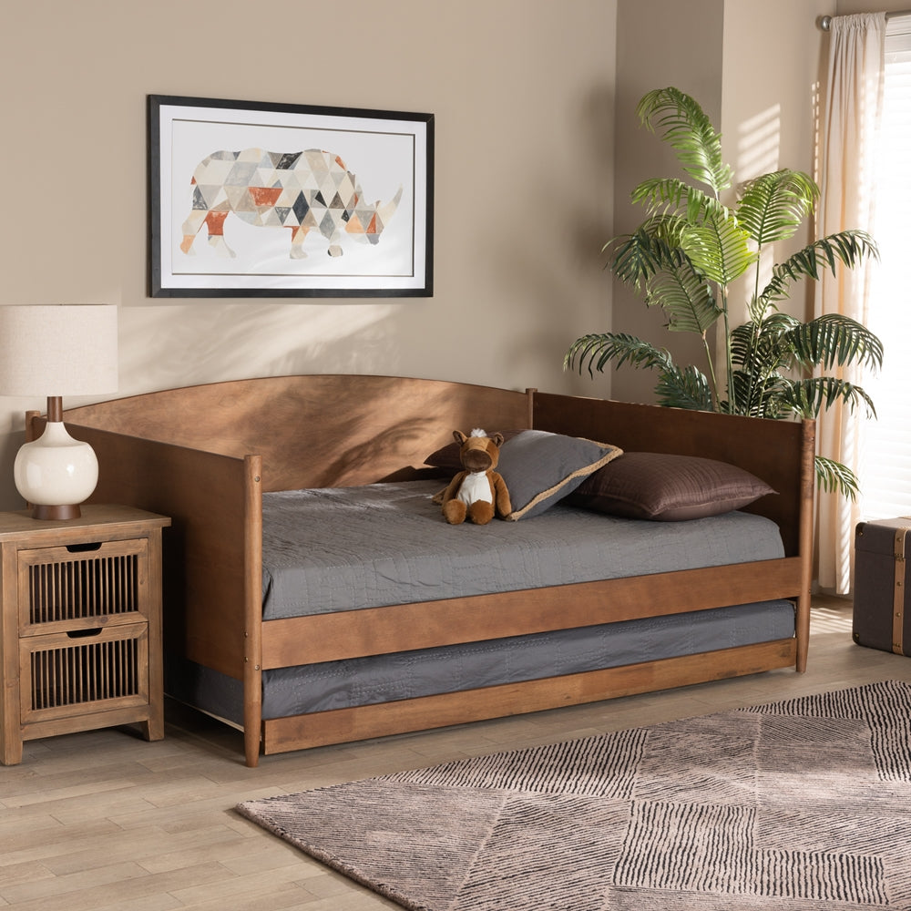 Veles Mid-Century Modern Ash Walnut Finished Wood Full Size Daybed