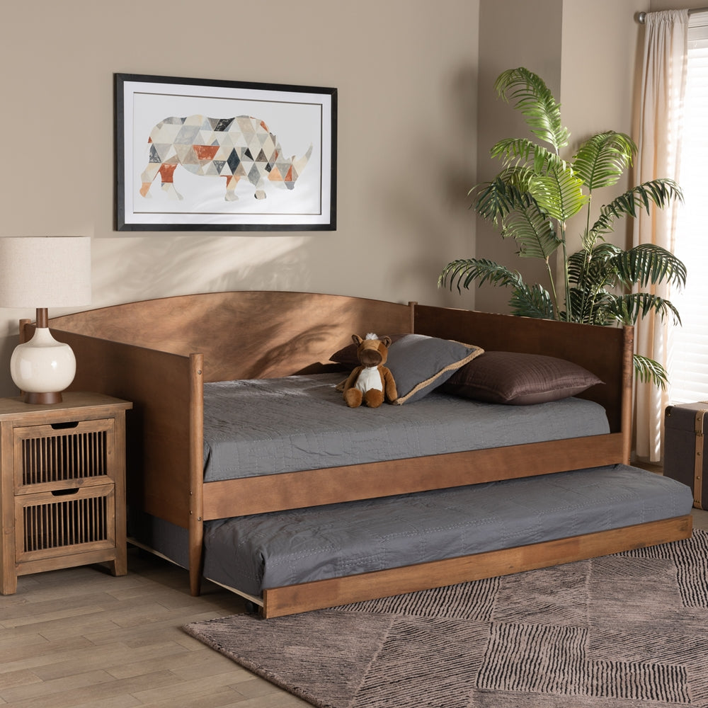 Veles Mid-Century Modern Ash Walnut Finished Wood Full Size Daybed