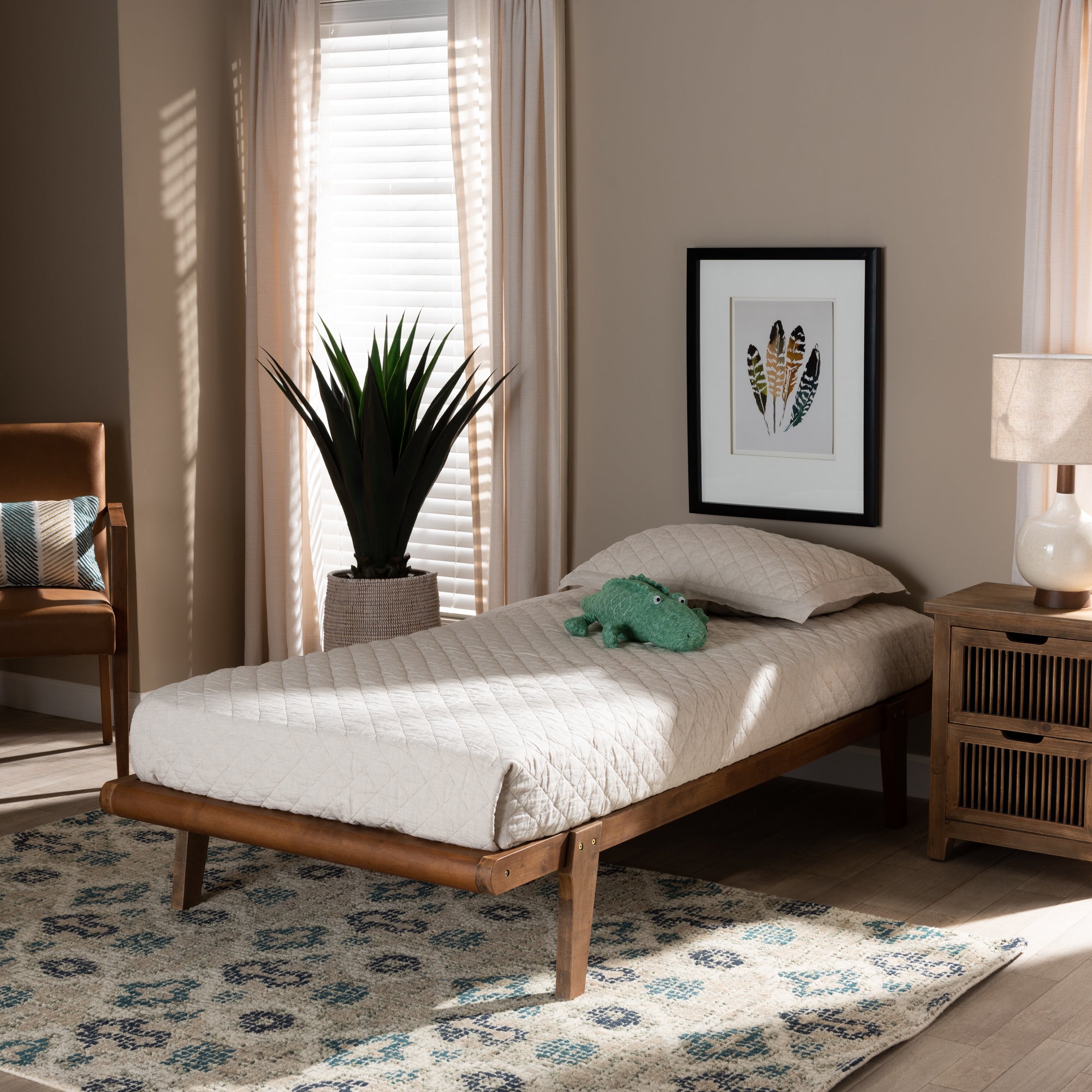 Kaia Walnut Brown Finished Wood Twin Size Platform Bed Frame