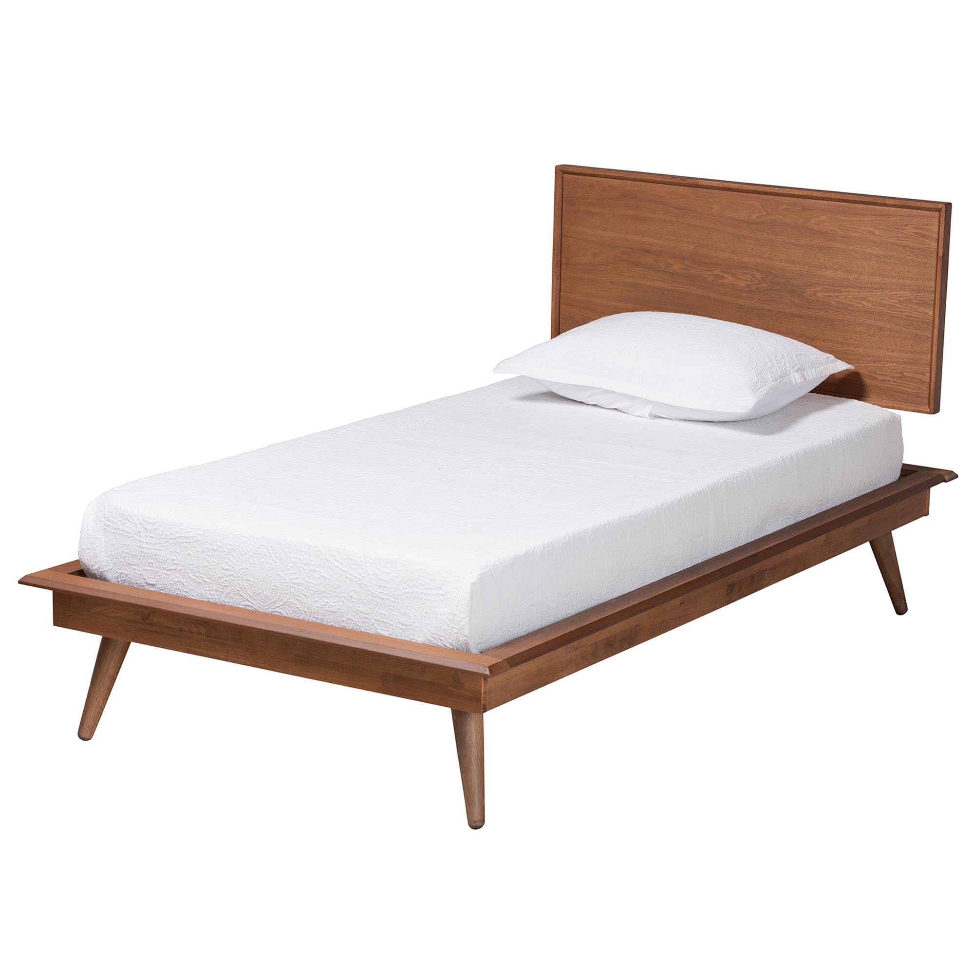 Baltimore Twin Mid-Century Modern Wood Bedroom Set – 4-Piece Walnut Brown with Rattan