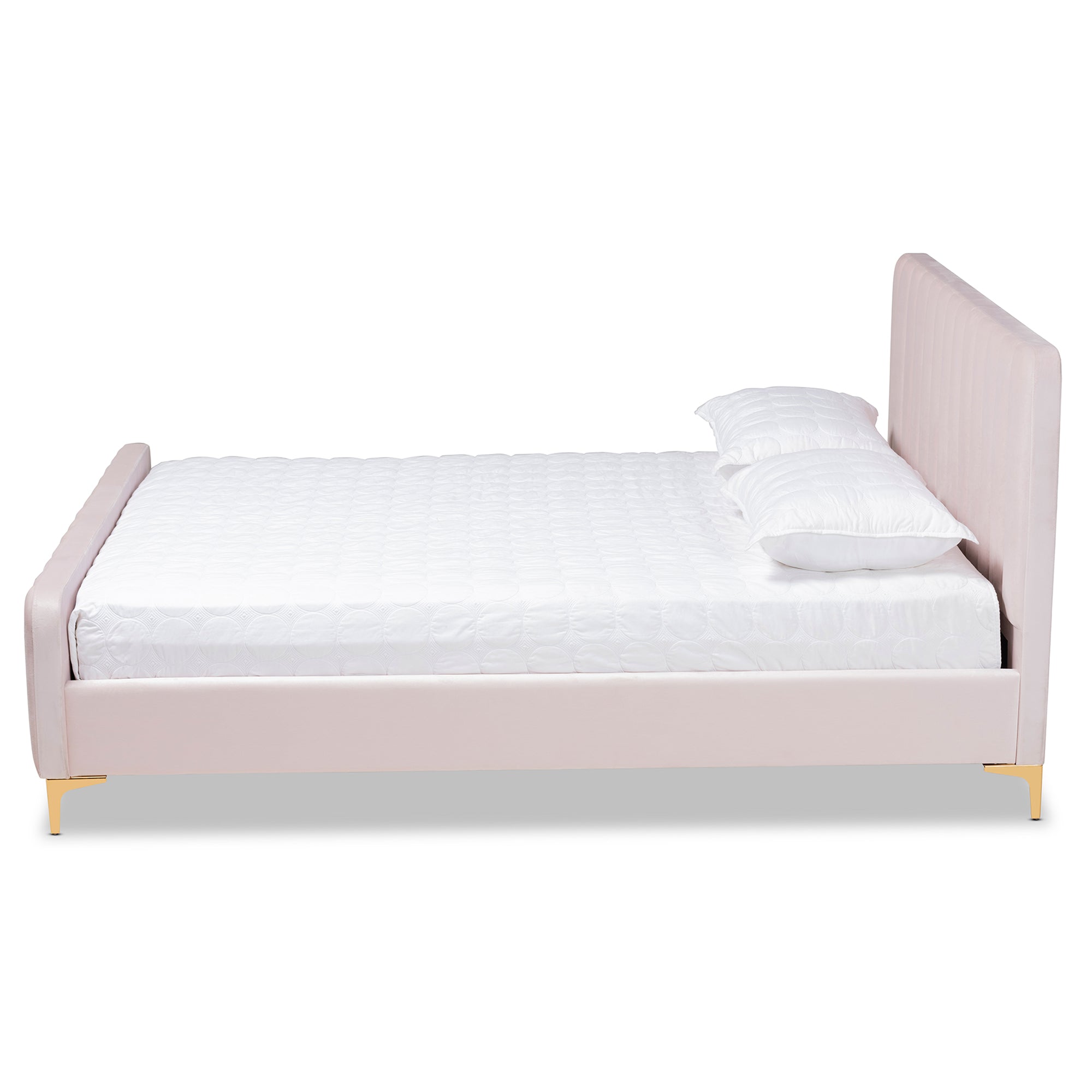 Nami Full Bed Light Pink Velvet Gold Finish Contemporary