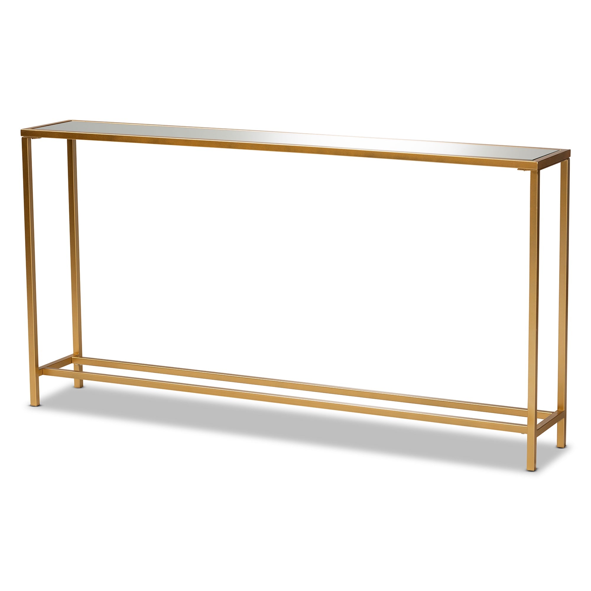 Alessa Modern and Contemporary Gold Finished Metal and Mirrored Glass Console Table