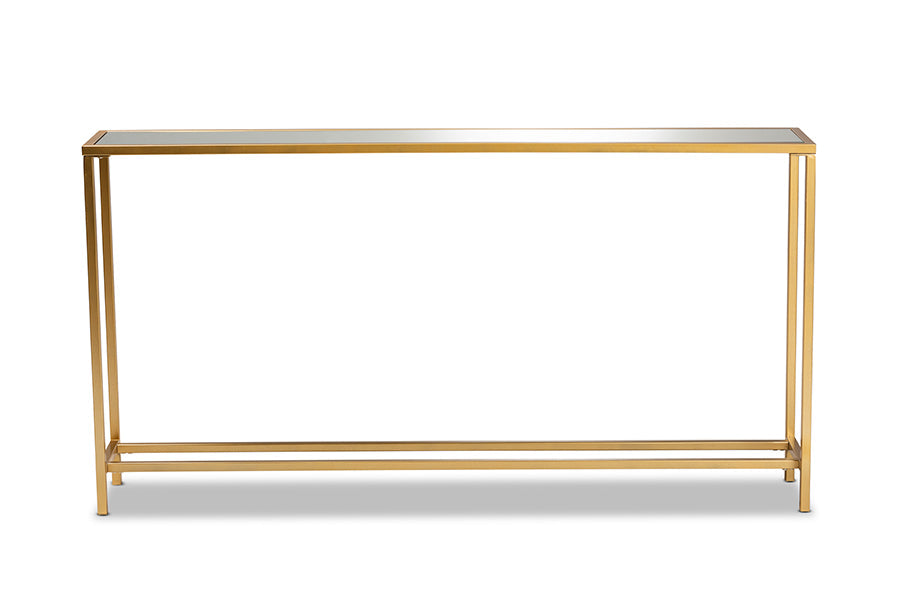 Alessa Modern and Contemporary Gold Finished Metal and Mirrored Glass Console Table