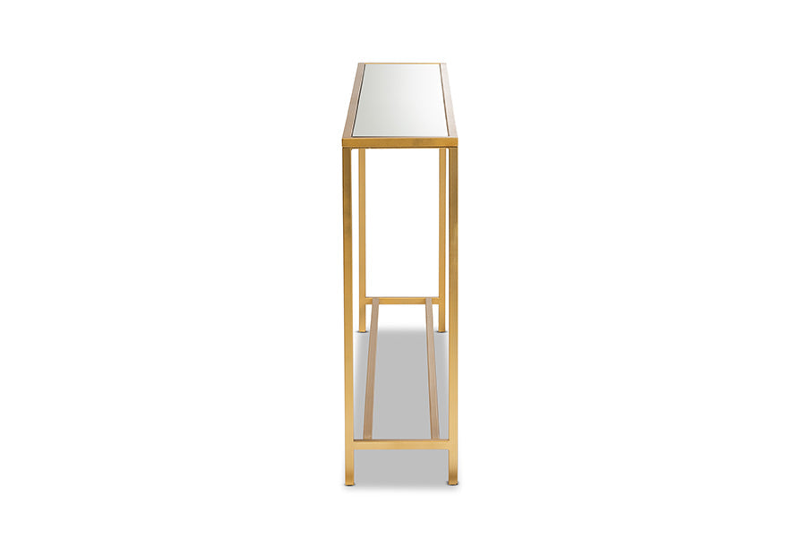 Alessa Modern and Contemporary Gold Finished Metal and Mirrored Glass Console Table