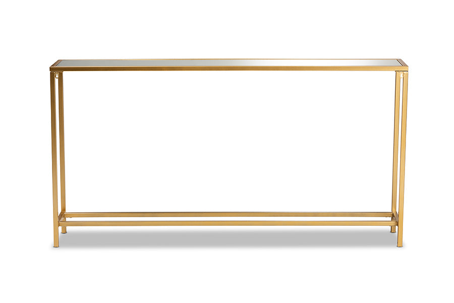 Alessa Modern and Contemporary Gold Finished Metal and Mirrored Glass Console Table