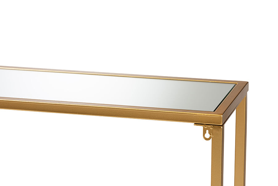 Alessa Modern and Contemporary Gold Finished Metal and Mirrored Glass Console Table