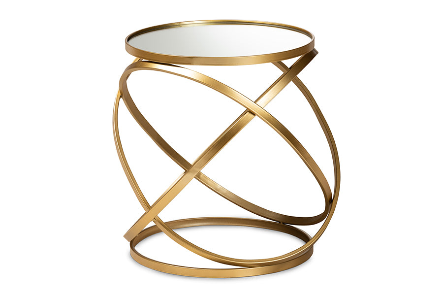 Desma and Gold Finished Metal and Mirrored Glass End Table