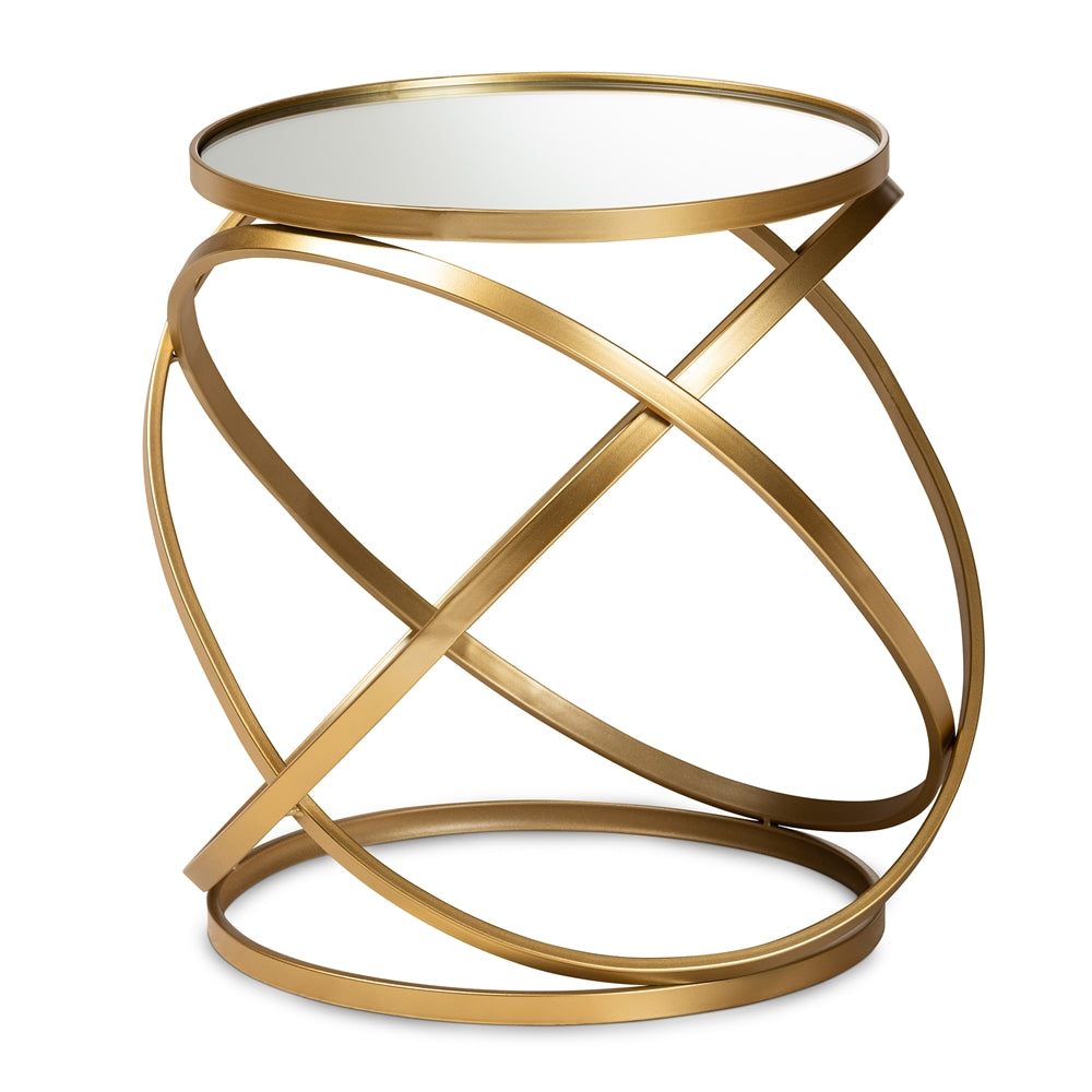 Desma and Gold Finished Metal and Mirrored Glass End Table