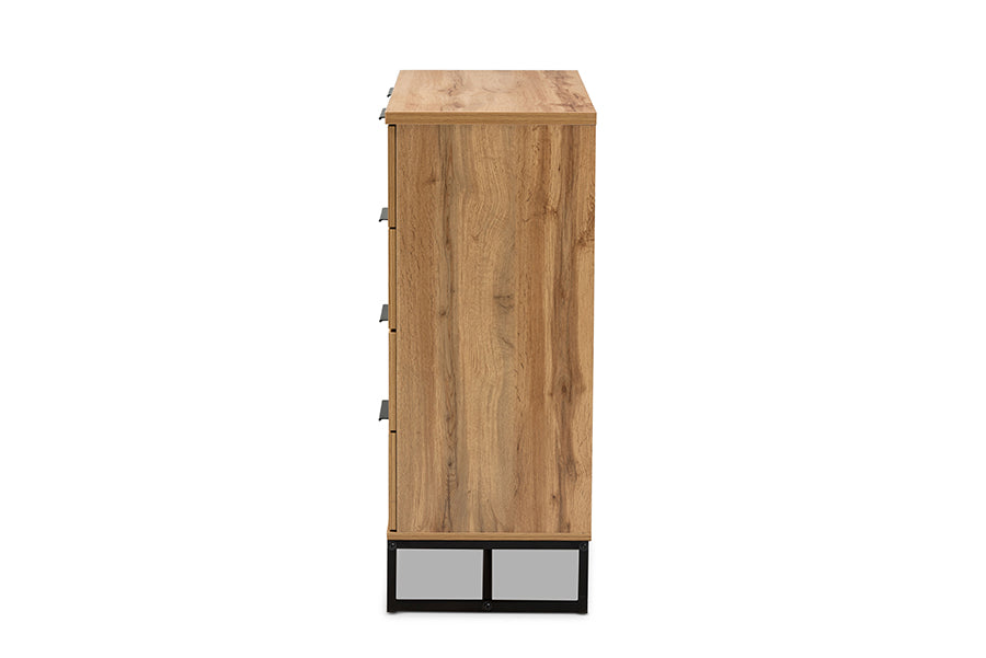 Franklin Modern and Contemporary Oak Finished Wood and Black Finished Metal 5-Drawer Bedroom Chest