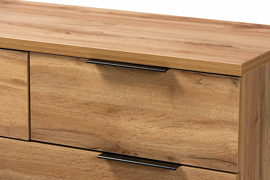 Franklin Modern and Contemporary Oak Finished Wood and Black Finished Metal 5-Drawer Bedroom Chest