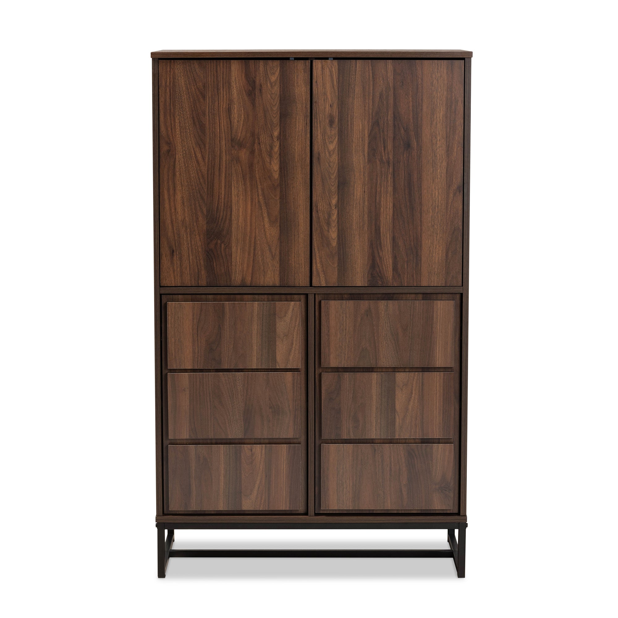 Neil Modern and Contemporary Walnut Brown Finished Wood and Black Finished Metal Multipurpose Storage Cabinet