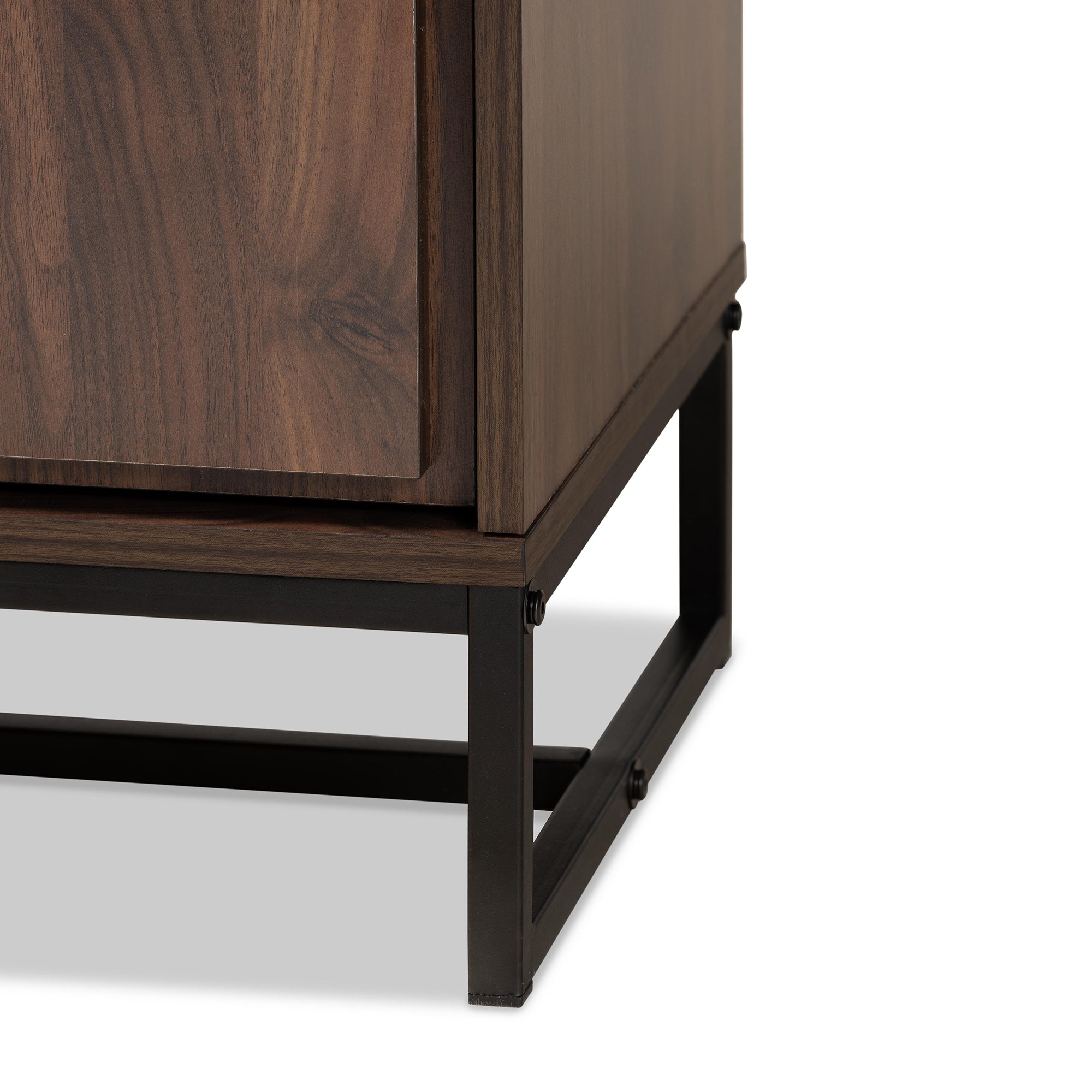 Neil Modern and Contemporary Walnut Brown Finished Wood and Black Finished Metal Multipurpose Storage Cabinet