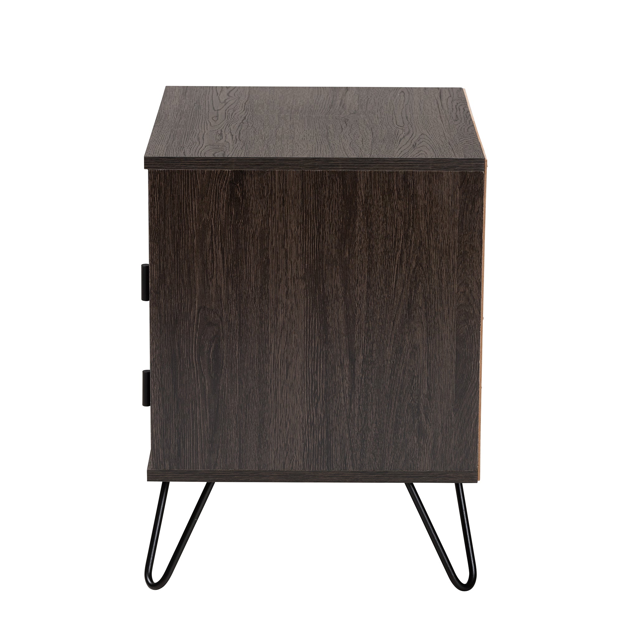 Glover Modern and Contemporary Dark Brown Finished Wood and Black Metal 2-Drawer Nightstand