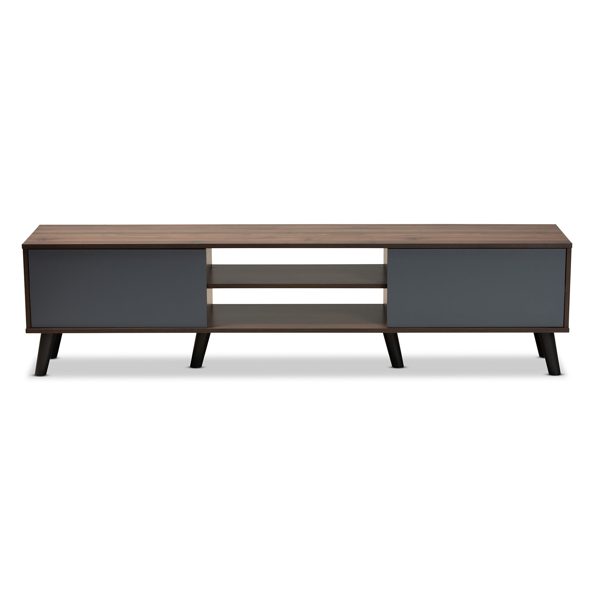 Clapton Modern and Contemporary Multi-Tone Grey and Walnut Brown Finished Wood TV Stand