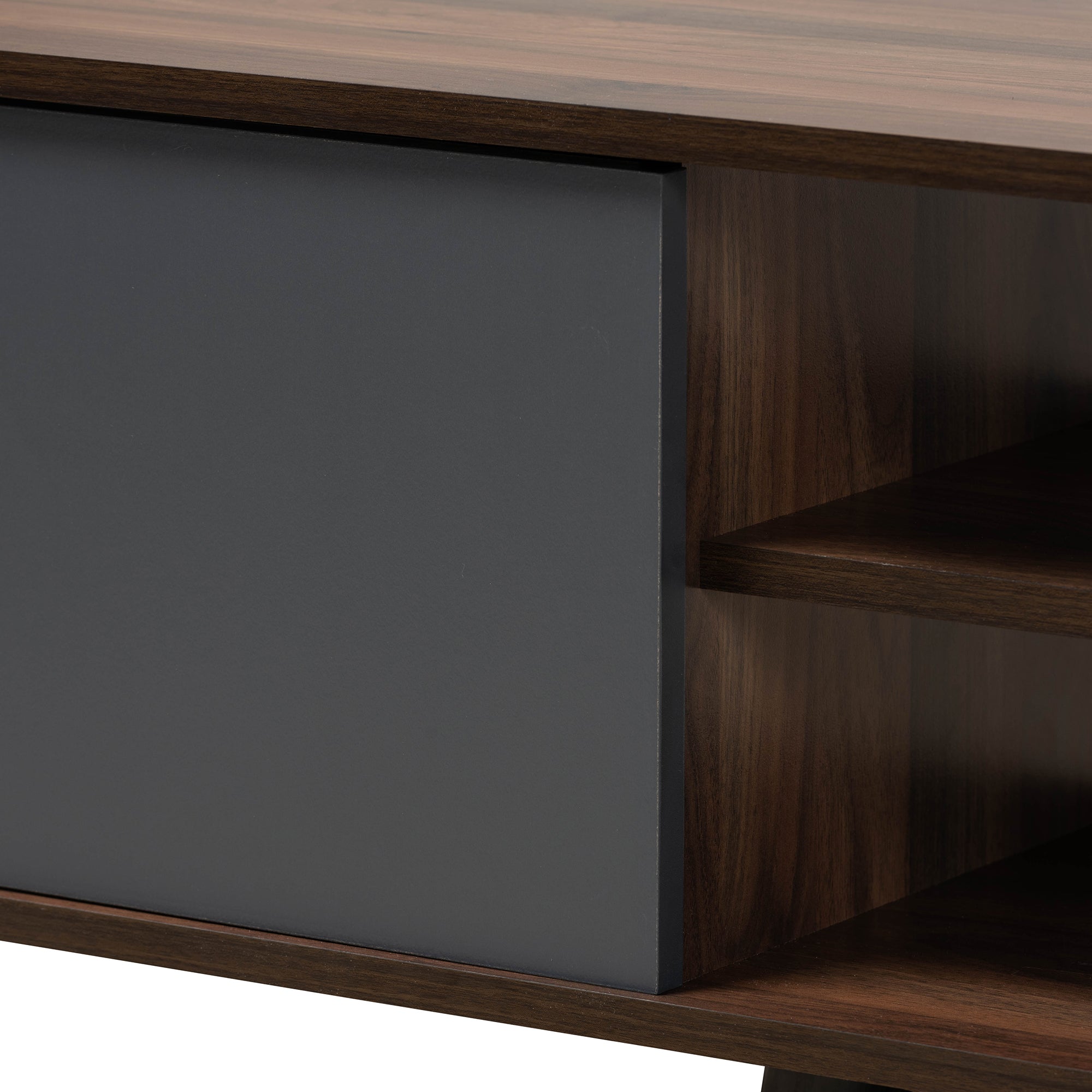 Clapton Modern and Contemporary Multi-Tone Grey and Walnut Brown Finished Wood TV Stand