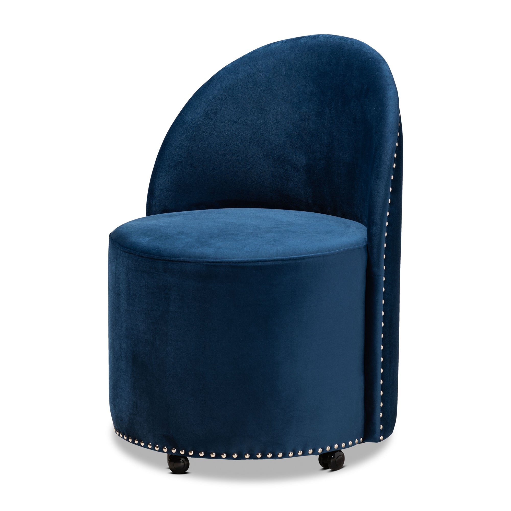 Bethel and Navy Blue Velvet Fabric Upholstered Rolling Accent Chair