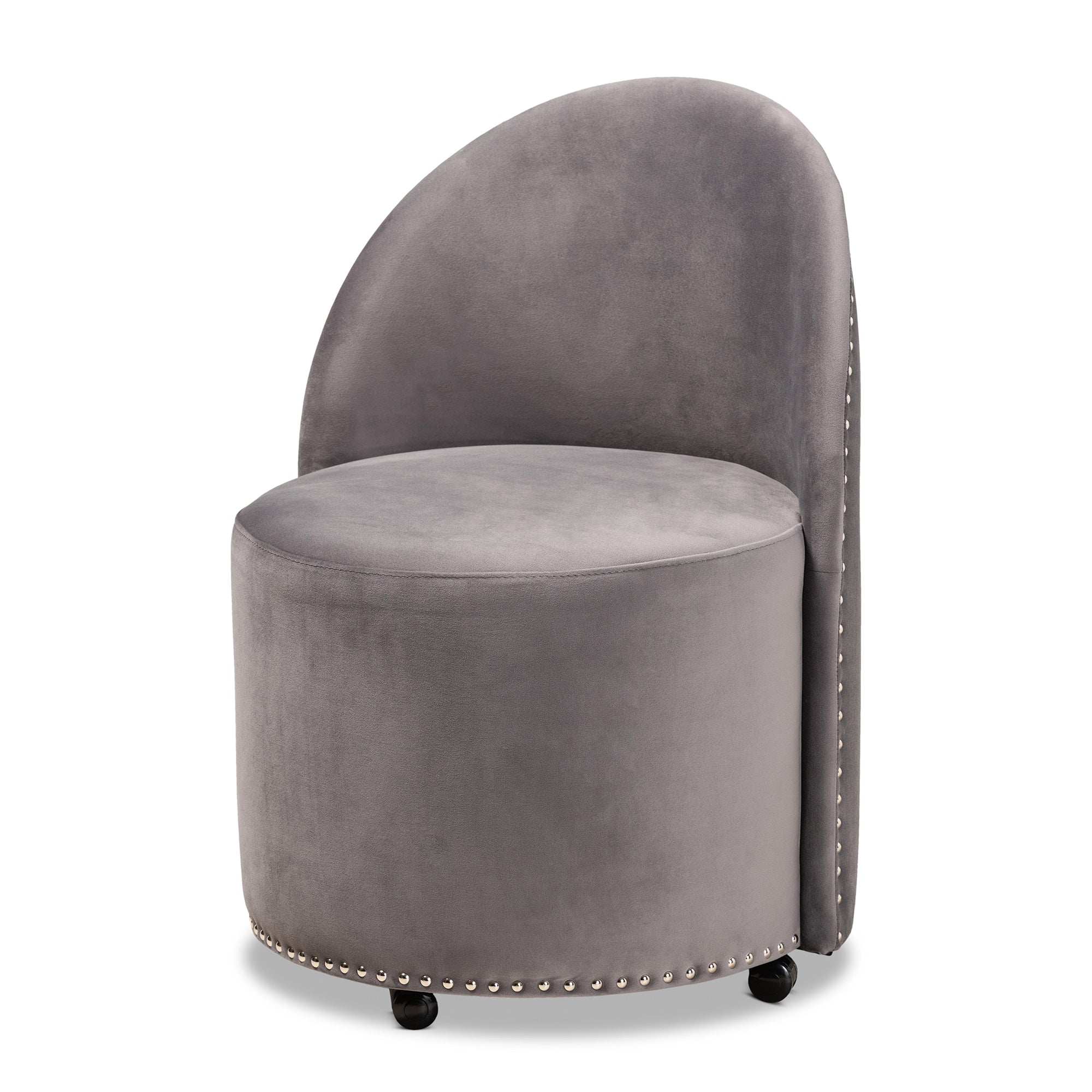 Bethel and Grey Velvet Fabric Upholstered Rolling Accent Chair
