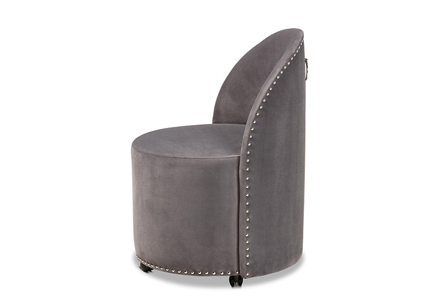 Bethel and Grey Velvet Fabric Upholstered Rolling Accent Chair