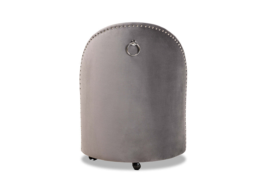 Bethel and Grey Velvet Fabric Upholstered Rolling Accent Chair