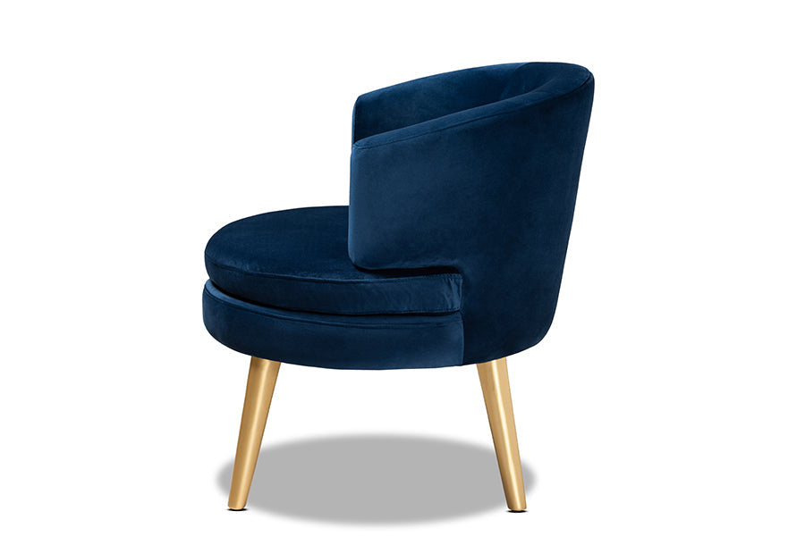 Baptiste and Navy Blue Velvet Fabric Upholstered and Gold Finished Wood Accent Chair