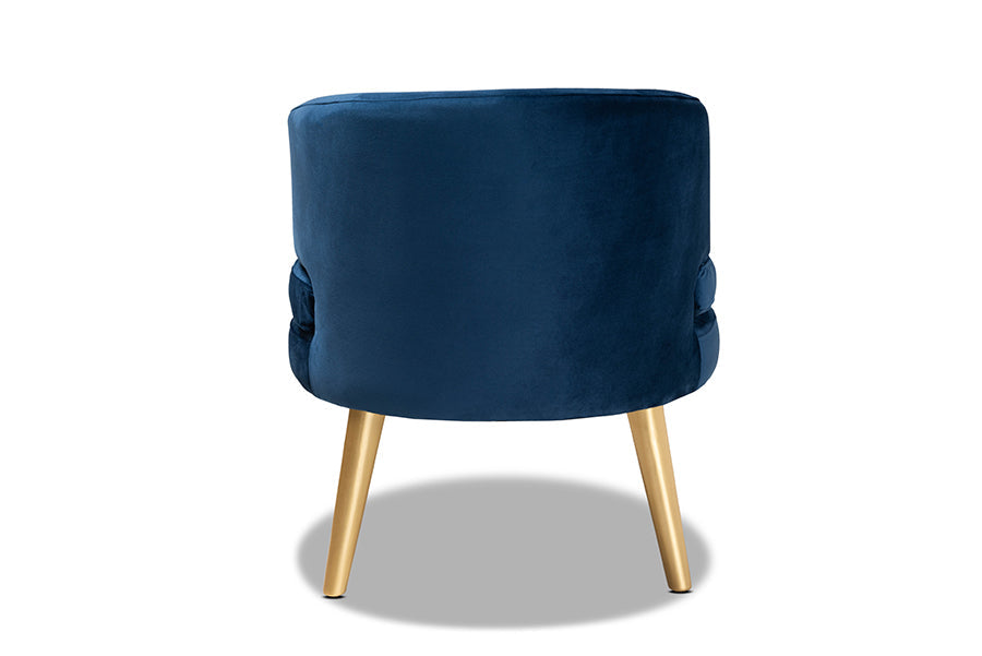 Baptiste and Navy Blue Velvet Fabric Upholstered and Gold Finished Wood Accent Chair