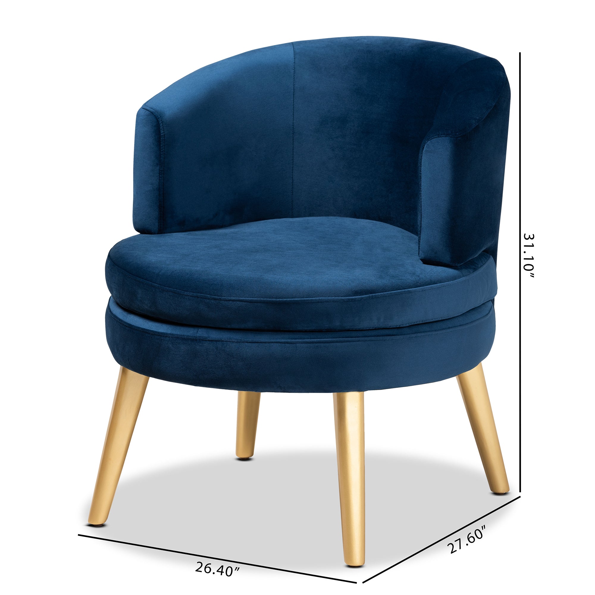 Baptiste and Navy Blue Velvet Fabric Upholstered and Gold Finished Wood Accent Chair