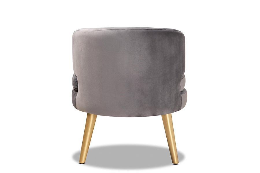 Baptiste and Grey Velvet Fabric Upholstered and Gold Finished Wood Accent Chair