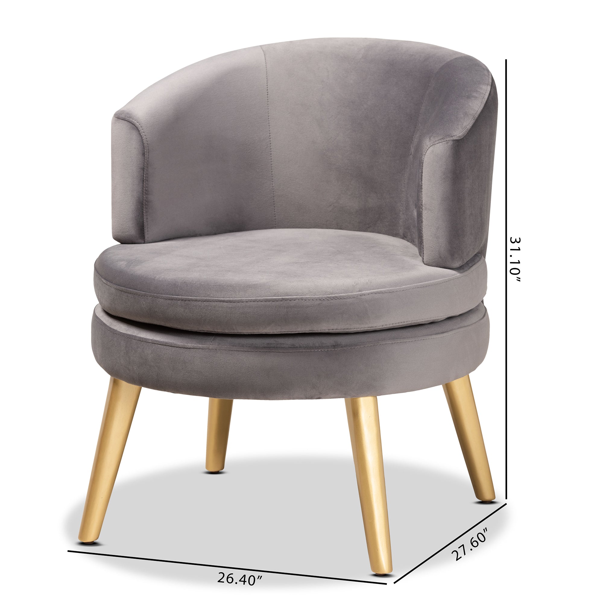 Baptiste and Grey Velvet Fabric Upholstered and Gold Finished Wood Accent Chair