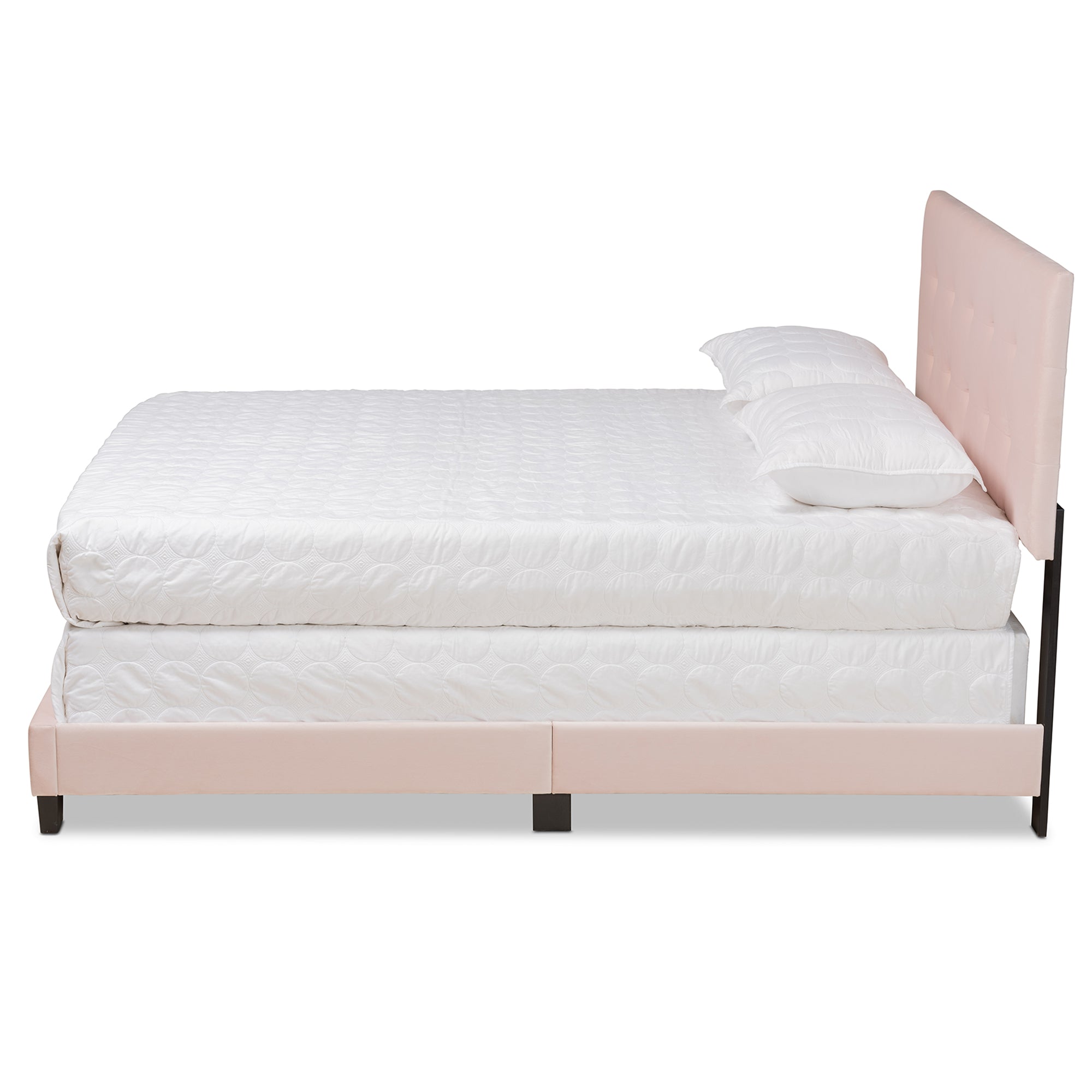 Caprice Light Pink Velvet Fabric Upholstered Queen Size Panel Bed