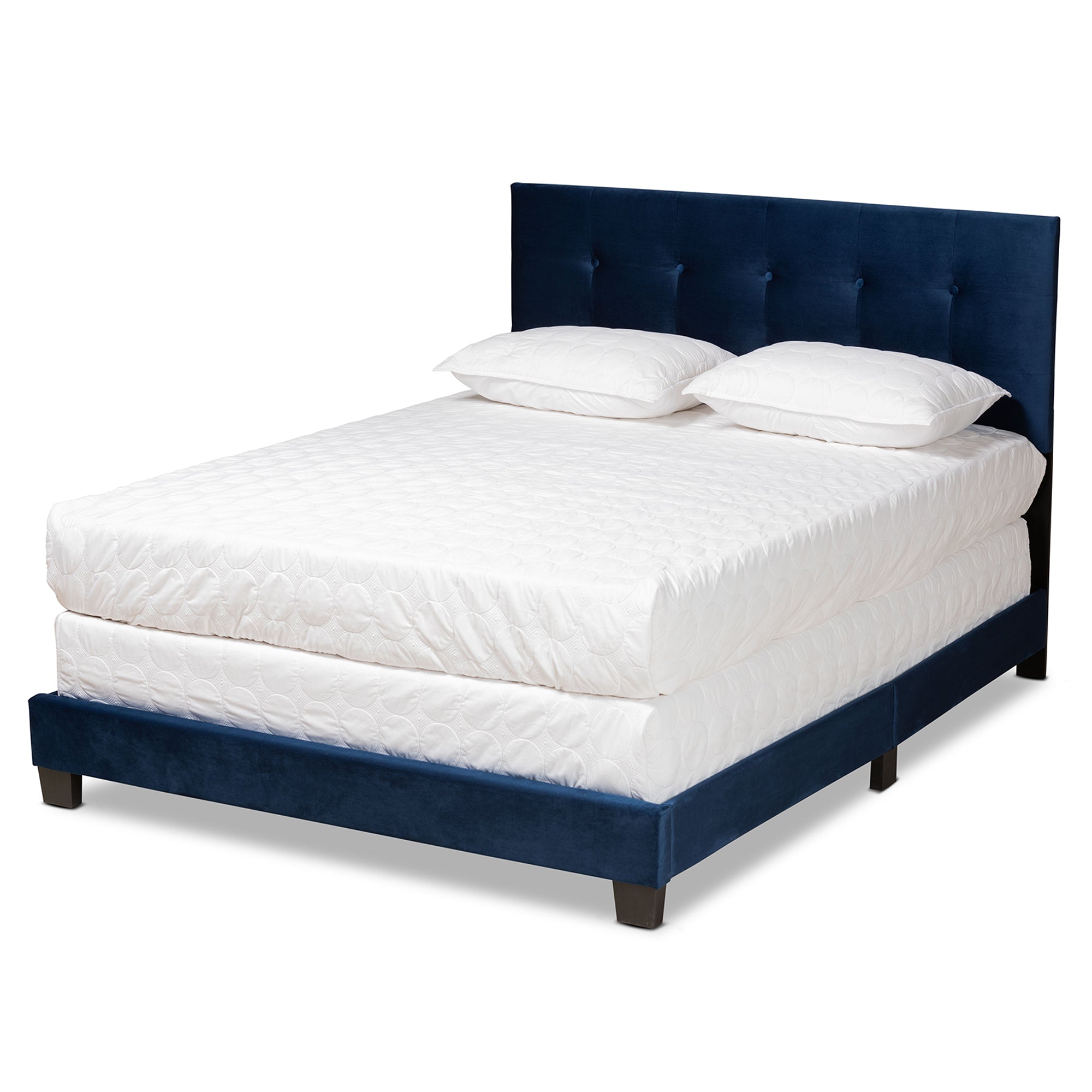 Caprice Modern and Contemporary Glam Navy Blue Velvet Fabric Upholstered Queen Size Panel Bed