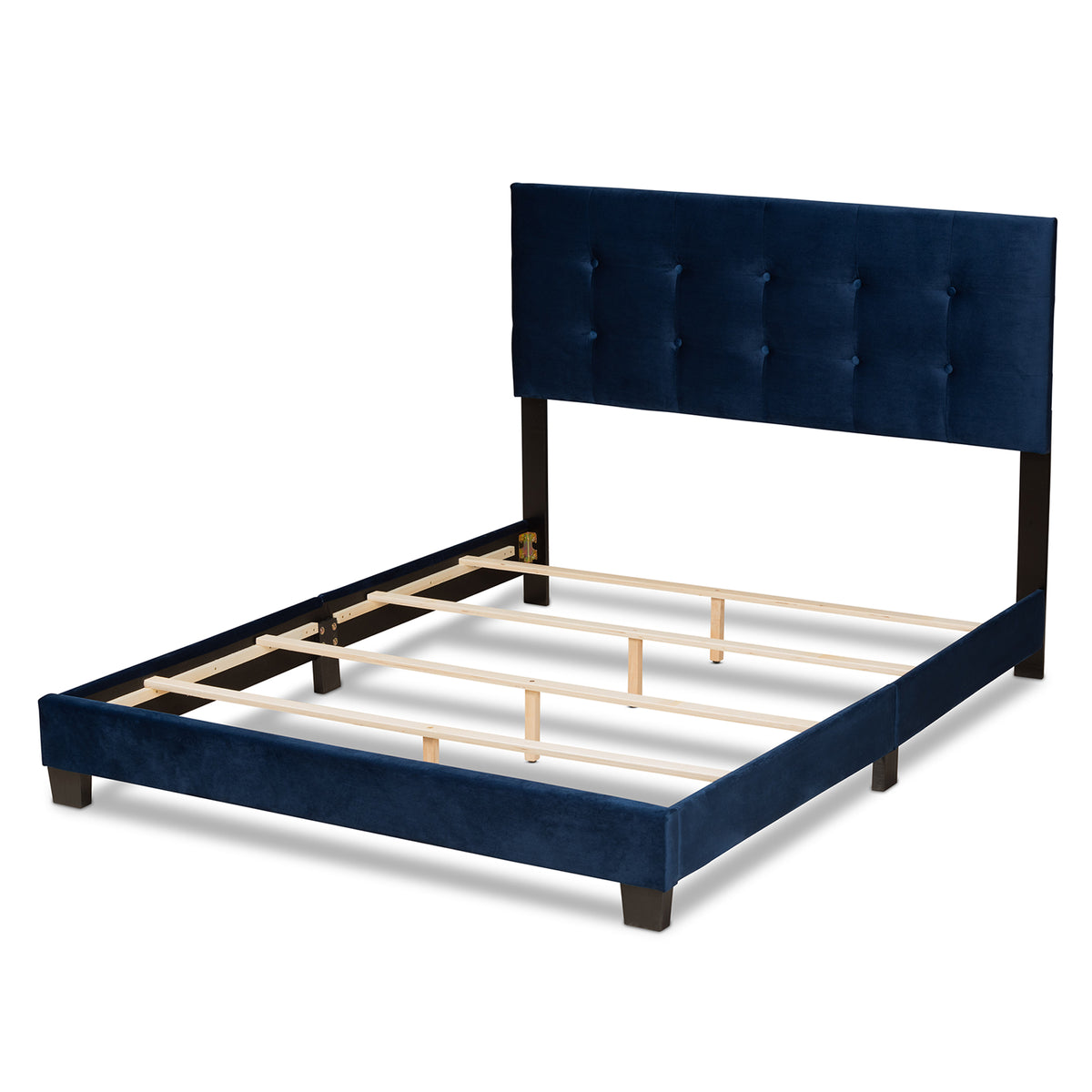 Caprice Modern and Contemporary Glam Navy Blue Velvet Fabric Upholstered Queen Size Panel Bed
