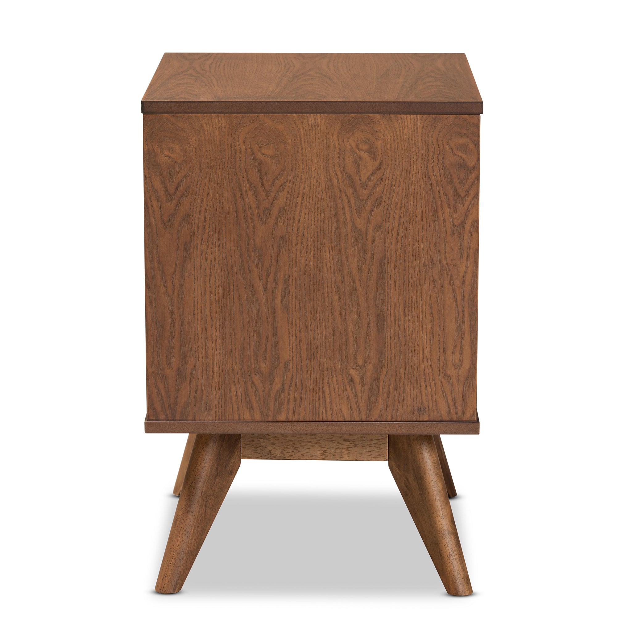 Barrett Mid-Century Modern Walnut Brown Finished Wood and Synthetic Rattan 2-Drawer Nightstand