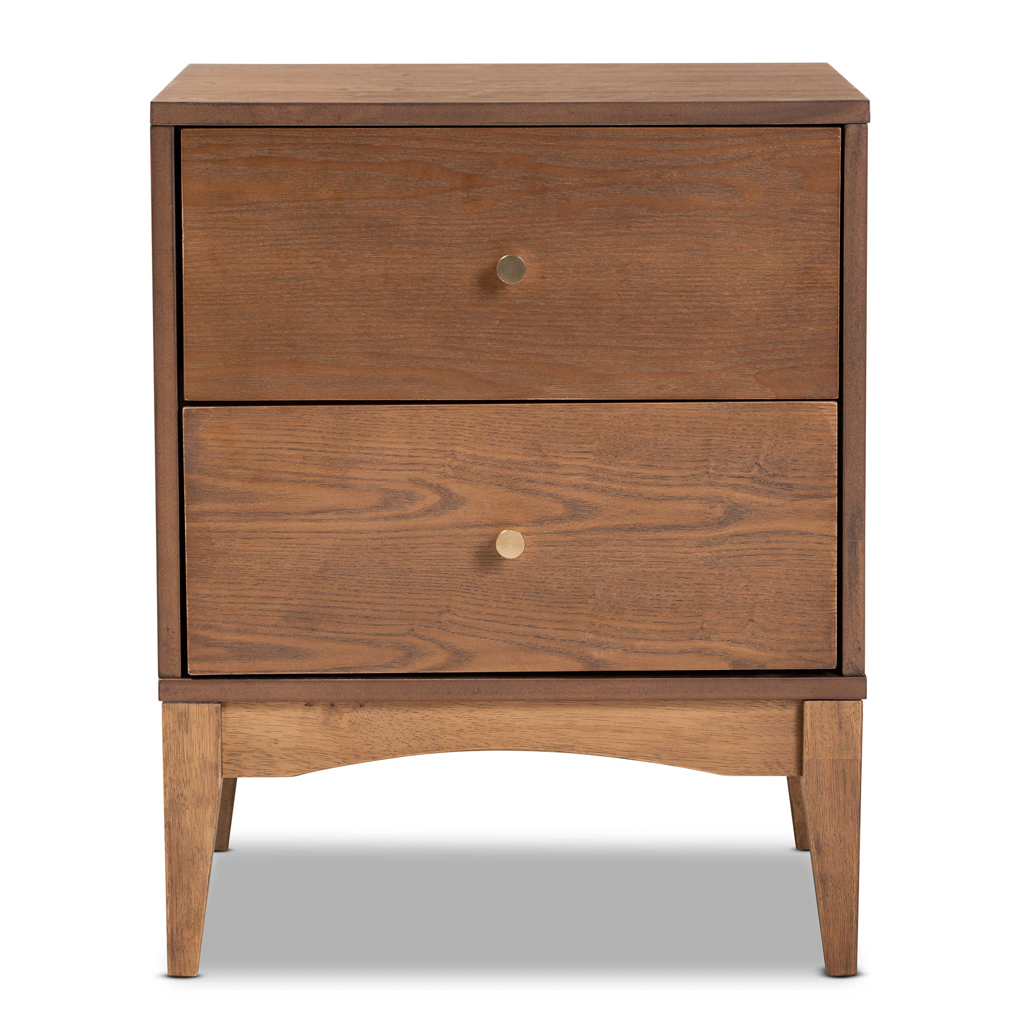 Landis Mid-Century Modern Ash Walnut Finished Wood 2-Drawer Nightstand