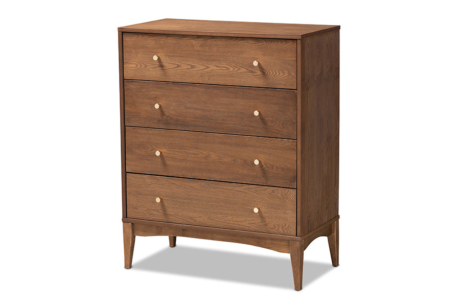 Landis Mid-Century Modern Ash Walnut Finished Wood 4-Drawer Chest