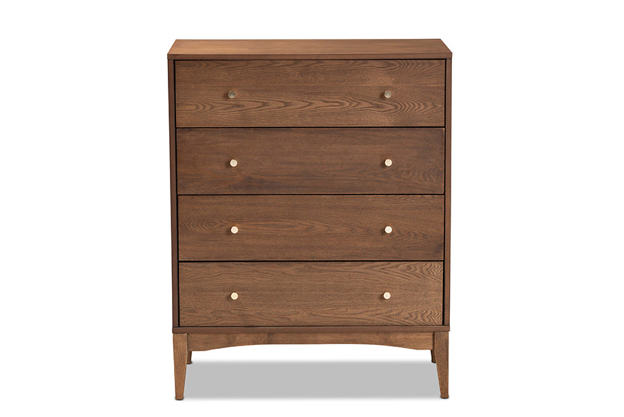 Landis Mid-Century Modern Ash Walnut Finished Wood 4-Drawer Chest