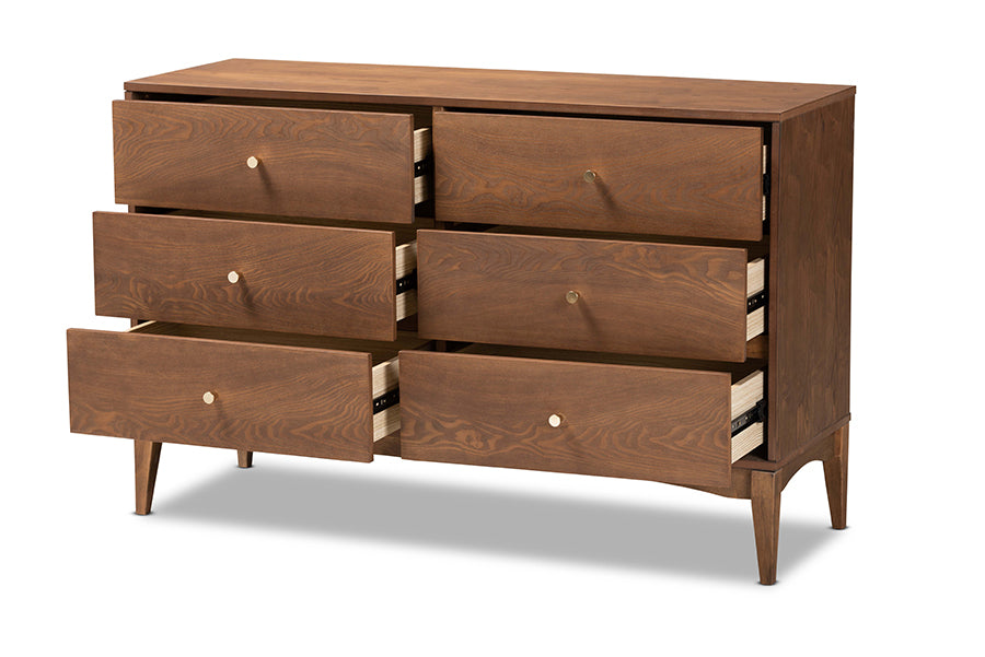 Landis Mid-Century Modern Ash Walnut Finished Wood 6-Drawer Dresser