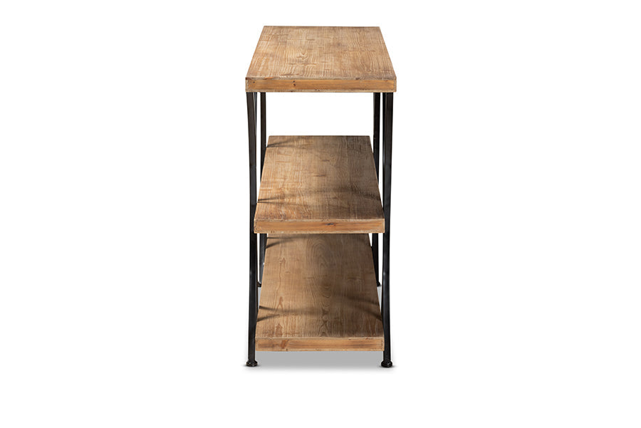Terrell Modern Rustic and Industrial Natural Brown Finished Wood and Black Finished Metal Console Table